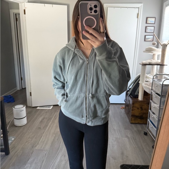 Brandy Melville Sage Green zip up Hoodie - Picture 2 of 6